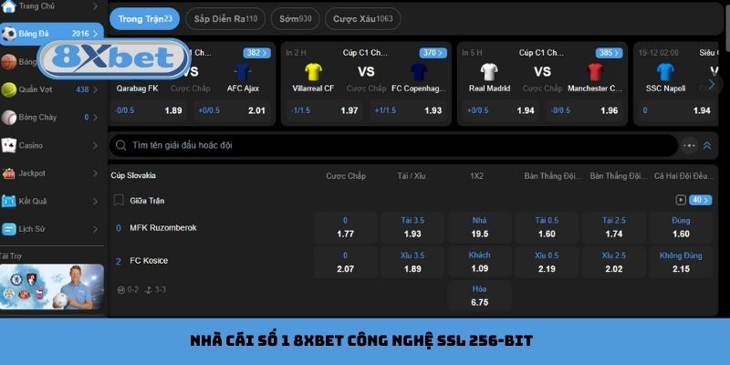 Nhà cái số 1 8xbet sử dụng công nghệ SSL 256-bit