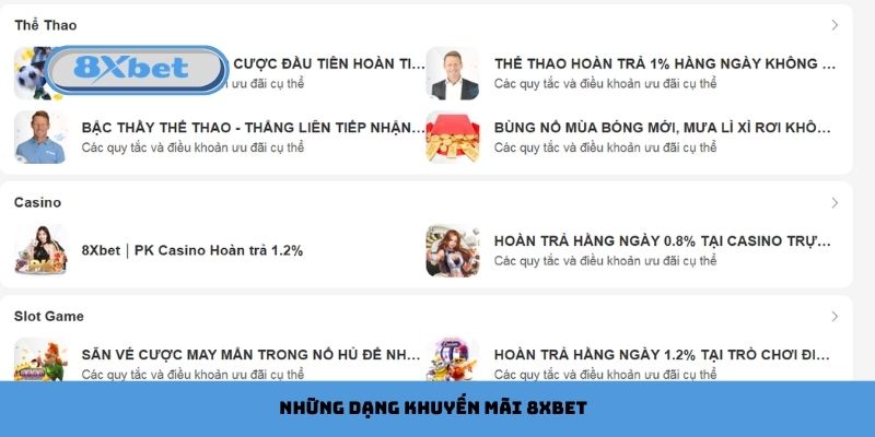 Những dạng khuyến mãi 8xbet
